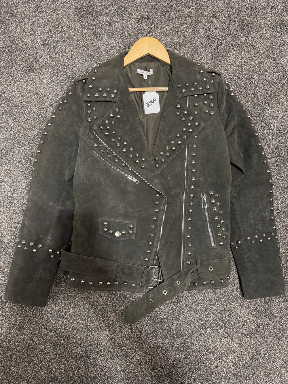 Willow & Clay Dark Gray Studded Suede Biker Jacket